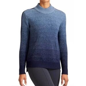 Athleta Sunset Ombre Merino Wool Blue Ribbed Mock Neck Sweater Size XXS